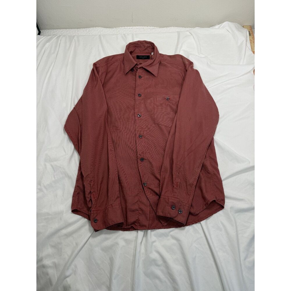 Equilibrio Italia Mens S Brick Red Lyocell Long Sleeve Button Up Shirt Pocket